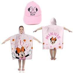 Minnie Mouse Poncho Strandtuch aus Baumwolle für Strand oder Pool + Disney Minnie Mouse Cap für Mädchen | Minnie Mouse Handtuch Disney Poncho mit Kapuze + Minnie Mouse Verstellbare Kappe, Rosa von REQUETEGUAY