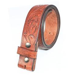 RESISTANCE Cowboy-Gürtel ohne Schnalle für Herren, 3,8 cm breiter Westerngürtel, Lederriemen, Westerngürtel für Jeans, Florales Karamellbraun, 46 von RESISTANCE