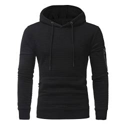 REVHQ Basic Pullover Herren Einfachheit All-Match Einfarbig Sweatshirt Herren Mode Waffel Slim Fit Kapuzenpullover Herren Outdoor Casual Sport Long Sleeve Hoodie Herren B-Black S von REVHQ