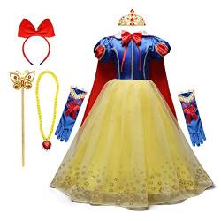 REXREII Schneewittchen Kostüm für Mädchen Prinzessin Geburtstag Kleider mit Umhang Accessoires Faschingskostüm Halloween Karneval Kostüm Weihnachten Partykleid Festkleid Hochzeit Ballkleid 3-4 von REXREII