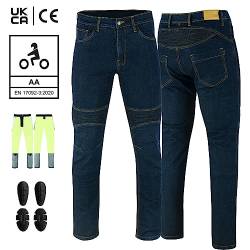 REXTEK Herren-Motorrad-Jeans aus Kevlar, herausnehmbare CE-gepanzerte Hose, Normale Passform, Motorrad-Jeanshose (as3, Waist_Inseam, Numeric_40, Numeric_34, Blau) von REXTEK