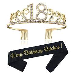 Oro Geburtstags Krone 18. Geburtstags Kristall Tiara Krone mit It's my Birthday Schärpe Birthday Crown Prinzessin Kronen Haar-Zusätze - Silber für Geburtstagsfeiern oder Geburtstagskuchen von REYOK