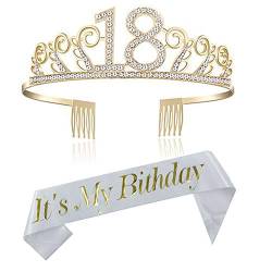 REYOK Geburtstags Krone 18. Geburtstags Kristall Tiara Krone mit 18 Today Geburtstags Schärpe Birthday Crown Prinzessin Kronen Haar-Zusätze - Silber für Geburtstagsfeiern oder Geburtstagskuchen von REYOK