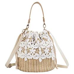 Stroh Strand Tasche Basttaschen Damen Klein Sommer Strandtasche Damen Stroh Umhängetasche Stroh Crossbody Tasche Stroh Handtasche für Schule Einkaufen Arbeit Reise Outdoor Beige von REYOK