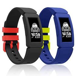 REYUIK Fitbit Ace 2 Armbänder für Kinder, Silikonbänder für Fitbit Ace 2, wasserdicht, weich, widerstandsfähig, Sport, verstellbare Ersatzarmbänder, Aktivitätstracker für Kinder (schwarz + blau) von REYUIK