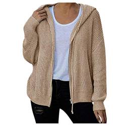 Strickjacke Damen Weiss Pulli Reißverschluss Mäntel Big Strickpulli mit Kapuzen-Cardigan Frauen-Jacke Cardigan Oversize Damen von REYYOISKA