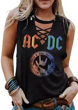 Rock n' Roll Institute Tank Top für Damen Retro Country Music Shirt Rock Konzertband Tees Coole Grafik Ärmelloses Top, Schwarz1, Groß von RFBIQI