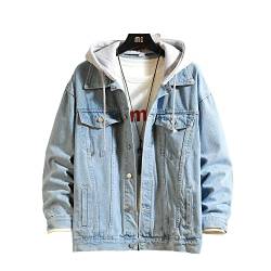 Herren Jeansjacke,Truckerjacke Mit Kapuze Vintage Jeansjacke Blau Jeansjacke Leichte Übergangsjacke Button-Down Slim Fit Freizeitjacke Für Damen Herren,L von RGVV