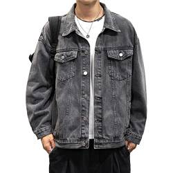 RGVV Jeansjacke Herren,Leichte Truckerjacke Washed Jeansjacke Dunkelgrau Klassische Jeansjacke Übergangsjacke Button-Down Slim Fit Freizeitjacke Für Damen Herren, 3Xl von RGVV