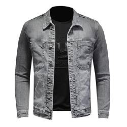 RGVV Jeansjacke Herren,Truckerjacke Vintage Jeansjacke Grau Gewaschene Jeansjacke Stretch Übergangsjacke Mehrere Taschen Freizeitjacke Für Damen Herren,L von RGVV