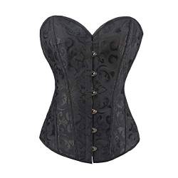 RHISLEO Damen-Korsett, klassisch, zum Schnüren, Blumenmuster, Burlesque, Bustier, Shaper, Schwarzes Oberteil mit Blumenmuster, 36 von RHISLEO