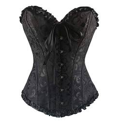 RHISLEO Damen Korsett-Top mit Schnürung, florales Burlesque-Bustier, Bustier, Überbrust-Stäbchen, Schwarzes Oberteil mit Blumenmuster, 36 von RHISLEO