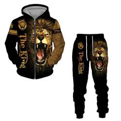 Herren 3D Lion Sweat Suit 2 Piece Outfit Sport Jogging Trainingsanzüge Set (A5,4XL) von RIAAJ