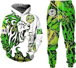 RIAAJ 3D Herren Lion Tiger Colour Jogging Anzug Trainingsanzug Sportanzug Fitness Sporthose Hose Hoodie (A1,L) von RIAAJ