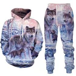 RIAAJ 3D wolf Jogginganzug Herren Jogging Sportanzug Fitness Sporthose Hose Hoodie Herren Trainingsanzug Zweiteiliges Set Freizeitanzug mit Löwen Tigermuster Sportsw (A15,L) von RIAAJ