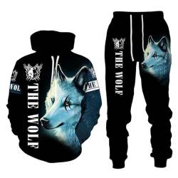 RIAAJ 3D wolf Jogginganzug Herren Jogging Sportanzug Fitness Sporthose Hose Hoodie Herren Trainingsanzug Zweiteiliges Set Freizeitanzug mit Löwen Tigermuster Sportsw (A7,2XL) von RIAAJ