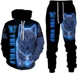 RIAAJ 3D wolf Jogginganzug Herren Jogging Sportanzug Fitness Sporthose Hose Hoodie Herren Trainingsanzug Zweiteiliges Set Freizeitanzug mit Löwen Tigermuster Sportsw (F6,XL) von RIAAJ