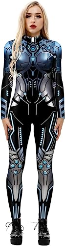 RIAAJ Halloween Kostüm Damen Roboter Overall 3D Print Langarm Roboter Catsuit Perfektes für Mottoparties,Halloween,Weihnachten,oder Karneval (A5,M) von RIAAJ