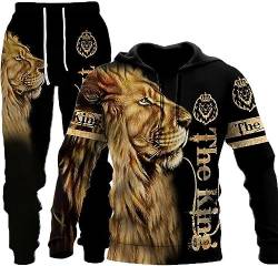 RIAAJ Herren Lion Tiger Colour Jogging Anzug Trainingsanzug Sportanzug Fitness Sporthose Hose Hoodie (A1,S) von RIAAJ