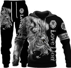 RIAAJ Herren Lion Tiger Colour Jogging Anzug Trainingsanzug Sportanzug Fitness Sporthose Hose Hoodie (A5,4XL) von RIAAJ