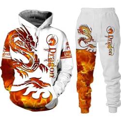 RIAAJ Männer Chinesischer Drache Hoodie 3D Gedruckt Lose Pullover Chinesischer Drache Sport Shirt Jogging Anzug Sport Set (F4,4XL) von RIAAJ