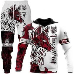 RIAAJ Unisex 3D Wolf Druck Hoodie Herren Jogginganzug Unisex Sweatshirts Hoody + Hose Sets (F1,4XL) von RIAAJ