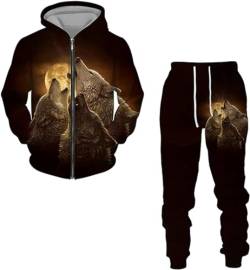 RIAAJ Wolf Herren Langarm Pullover Trainingsanzug 3D Hoodie und Sweatpants Set mit Zipper für Manner (A3,XL) von RIAAJ