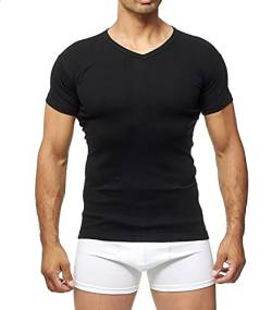 RIBA 2'er Pkt T-Shirts für Herren mit V-Ausschnitt, vielseitige T-Shirt aus 90% Baumwolle, 10% Elasthan, weiche Muskel-T-Shirts (Schwarz, 5XL) von RIBA
