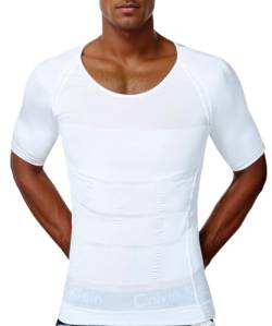 RIBIKA Schlankheits-Body Shaper Shirt für Herren, Kompression, Sauna, Schweißweste, Workout, Tank Tops, Bauchkontrolle, Unterhemden schwarz, White 2, XL von RIBIKA