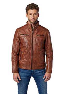 RICANO Albert, Herren Lederjacke (Slim Fit) aus echtem Lamm Nappa Leder (Glattleder) in schwarz und Cognac braun (Cognac Braun, 3XL (58)) von RICANO