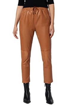 RICANO Carillo, Damen Lederhose aus echt Lamm Nappa Leder mit Gummizug in schwarz, Cognac oder Taupe (Cognac, L(40)) von RICANO