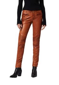 RICANO Donna - Damen Lederhose in Biker-Optik (Slim Fit/Regular Waist) - echtes (Premium) Ziegen Leder (Cognac Braun, S) von RICANO