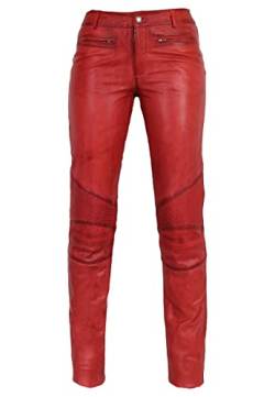 RICANO Donna - Damen Lederhose in Biker-Optik (Slim Fit/Regular Waist) – echtes (Premium) Ziegen Leder (Rot, L) von RICANO