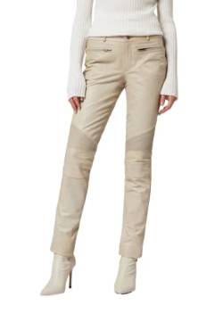 RICANO Donna - Damen Lederhose in Biker-Optik (Slim Fit/Regular Waist) – echtes (Premium) Ziegen Leder (Weiß, 2XL) von RICANO