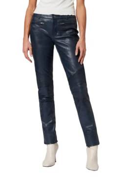 RICANO Donna - Damen Lederhose in Biker-Optik (Slim Fit/Regular Waist) - echtes Ziegen Leder (Premium) (Blau, XS) von RICANO