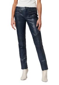RICANO Donna - Damen Lederhose in Biker-Optik (Slim Fit/Regular Waist) - echtes Ziegen Leder (Premium) (Blau, XXL) von RICANO