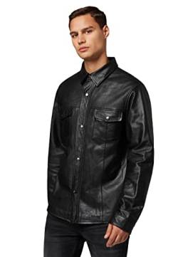 RICANO Mens Shirt, Herren Langarm-Lederhemd (Slim Fit) aus Lamm Nappa echt Leder in schwarz (4XL) von RICANO