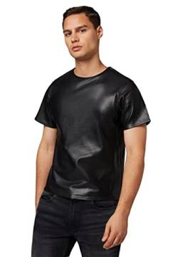 RICANO Mens T-Shirt, Herren Lederhemd, Lamm Nappa Echtleder (schwarz) (L) von RICANO