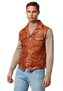 RICANO SK-Vest - Herren Lederweste aus echtem Lamm Nappa Leder (as3, alpha, 4x_l, regular, regular, Cognac Braun) von RICANO