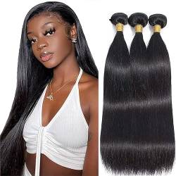 RICHAIR - Brazilian Human Hair Bundles Straight, 3 Bundles Human Hair, Natural Brazilian Virgin Hair Bundles, 20Inches(50 cm), 100% Human Hair Bundles, 50 g/Bundle (150 g Total), Natural Black von RICHAIR