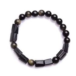Armband mit echtem natürlichen Edelstein, schwarzer Turmalin und Obsidian, Angst-Balance-Schutz, Kristallstein-Perlenarmbänder für Frauen (schwarz) von RICHRAIN