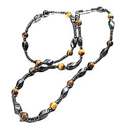 Magnetisches Hämatit und Tigerauge Perlen-Halskette Armband für Herren – Mala ohne Hals – Schmuck-Set für Frauen (M) von RICHRAIN