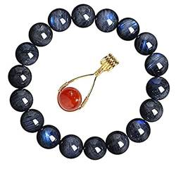 RICHRAIN 5A Armband Mondstein, schwarz, Labradorit, Natursteine, blaue Perlen, Armbänder für Damen und Herren, 18 cm, Kristall von RICHRAIN