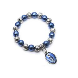 RICHRAIN Katholisches Gebet Rosenkranz Perlen Armband Jungfrau Maria Kreuz Armband Maria Anhänger Armband Blau Peals, Stein von RICHRAIN