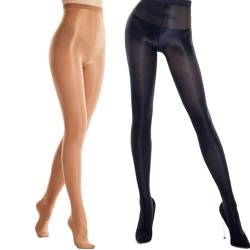 RICHTOER 2 Pairs Shaping Socks Oil Socks Shiny Silk Stockings Pantyhose Dance Tights (Champagne and Black) von RICHTOER