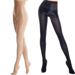 RICHTOER 2 Pairs Shaping Socks Oil Socks Shiny Silk Stockings Pantyhose Dance Tights (Nude and Black) von RICHTOER