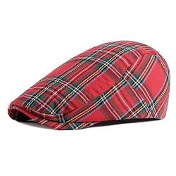 RICHTOER Newsboy Cap Beret Men Women Flat Caps Summer Plaid Hat Outdoors (Style1 Red) von RICHTOER