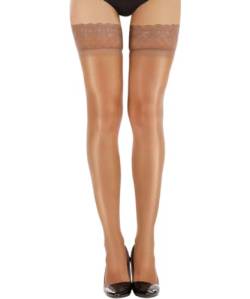 RICHTOER Thigh High Stockings for Women Girls Slim Shine Ultra Shimmery Lace top Non Slip Thin Sheer (Coffee1) von RICHTOER