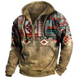 RICOCHO Azteken-Pullover für Herren, Azteken-Grafik-Sweatshirt für Herren, Stammes-Cowboy-Azteken-Hoodie-Sweatshirt von RICOCHO