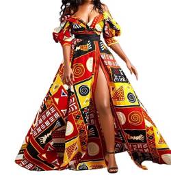 RICOCHO Damen-Dashiki-Print-Strampler, geteiltes Maxikleid, traditionelles afrikanisches langes Kleid für Damen, Ankara-Maxikleid mit hoher Taille, Kostüm von RICOCHO